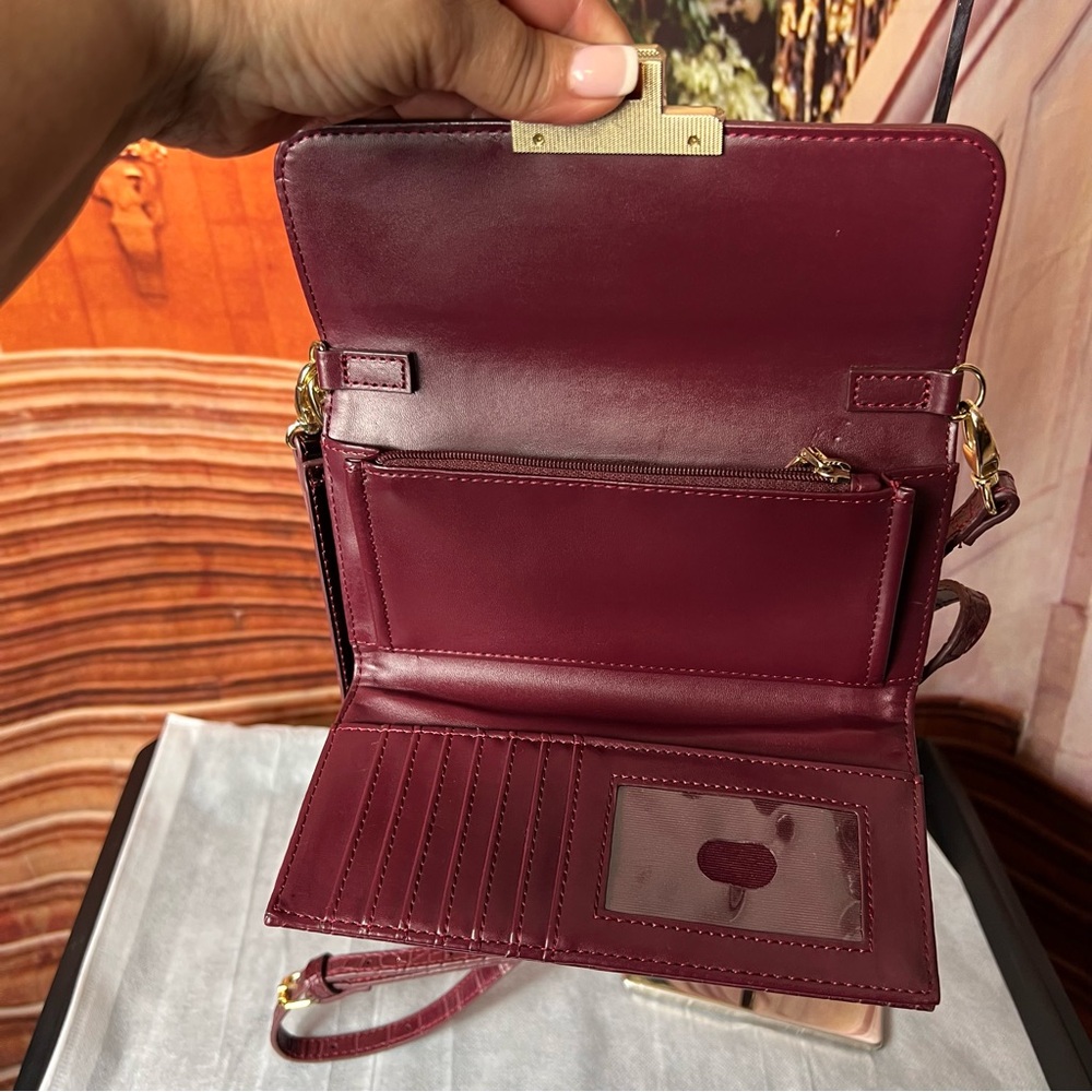 White House Black Market Elegant Burgundy Croc-Embossed Leather Suede crossbody - Picture 4 of 14